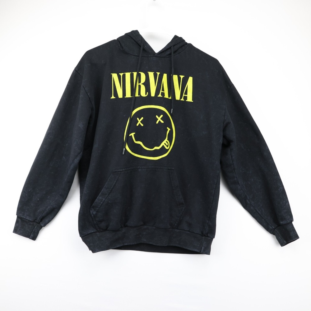 Nirvana Adult Medium Black Hoodie Sweatshirt Rock Band Music Smiley Face Logo